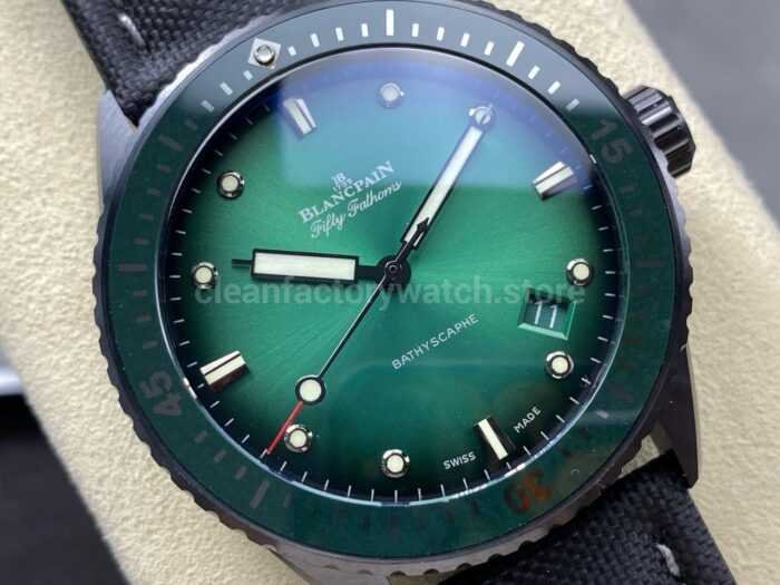 GF Factory Blancpain Fifty Fathoms Bathyscaphe 5000 0153 01S 43mm Ceramic Textile Strap Green Dial 5 Super Clone Watch,Clean Factory Watch