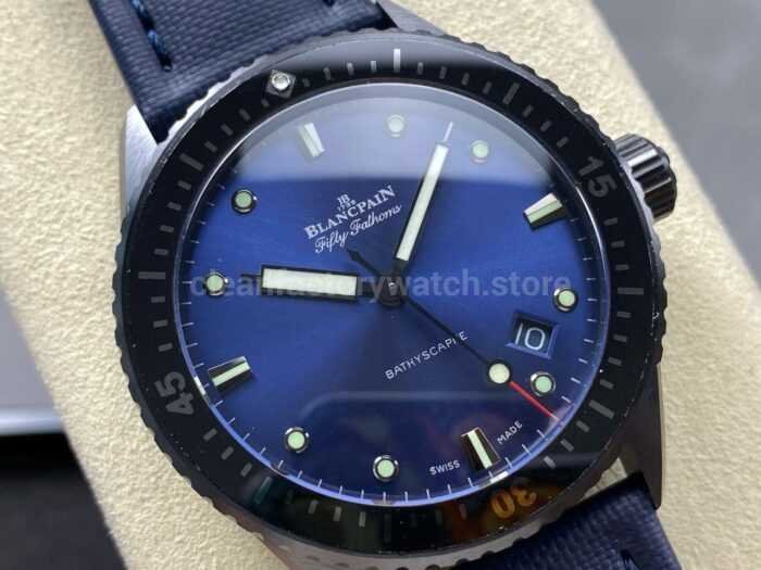 GF Factory Blancpain Fifty Fathoms Bathyscaphe 5000 0240 O52A 43mm Ceramic Textile Strap Blue Dial 1 Super Clone Watch,Clean Factory Watch