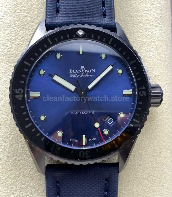 GF Factory Blancpain Fifty Fathoms Bathyscaphe 5000 0240 O52A 43mm Ceramic Textile Strap Blue Dial 8 Super Clone Watch,Clean Factory Watch