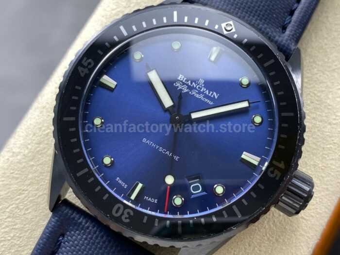 GF Factory Blancpain Fifty Fathoms Bathyscaphe 5000 0240 O52A 43mm Ceramic Textile Strap Blue Dial 9 Super Clone Watch,Clean Factory Watch