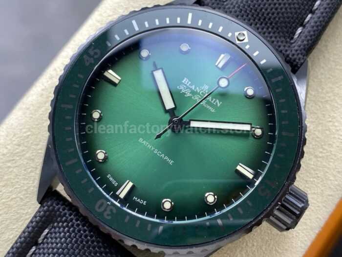 GF Factory Blancpain Fifty Fathoms Bathyscaphe 5005 0153 NABA 43mm Ceramic Textile Strap Green Dial 4 Super Clone Watch,Clean Factory Watch