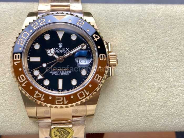Gold Factory Rolex Rootbeer GMT MASTER II 126715CHNR 0001 40mm Full Rose Gold Black Dial 4 Super Clone Watch,Clean Factory Watch