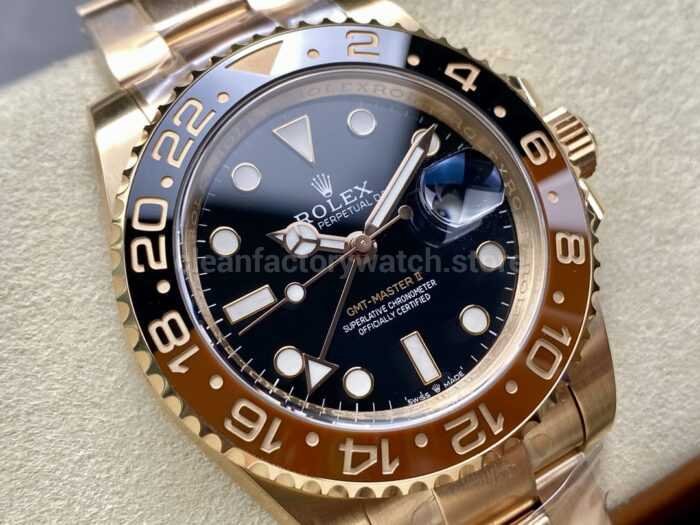 Gold Factory Rolex Rootbeer GMT MASTER II 126715CHNR 0001 40mm Full Rose Gold Black Dial 5 Super Clone Watch,Clean Factory Watch