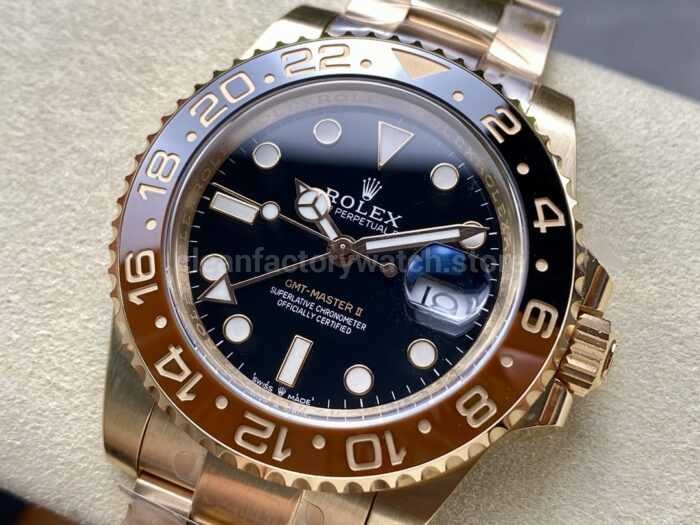 Gold Factory Rolex Rootbeer GMT MASTER II 126715CHNR 0001 40mm Full Rose Gold Black Dial 9 Super Clone Watch,Clean Factory Watch