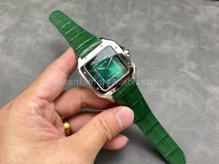 J12 Factory Cartier Santos WSSA0062 39.8mm Leather Strap Roman Numerals Green Dial 1 Super Clone Watch,Clean Factory Watch