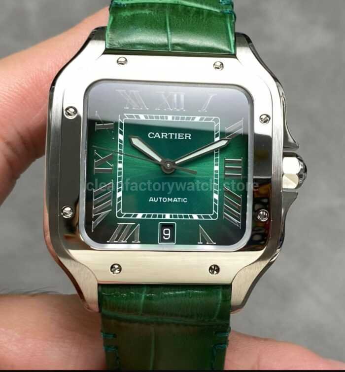 J12 Factory Cartier Santos WSSA0062 39.8mm Leather Strap Roman Numerals Green Dial 10 Super Clone Watch,Clean Factory Watch
