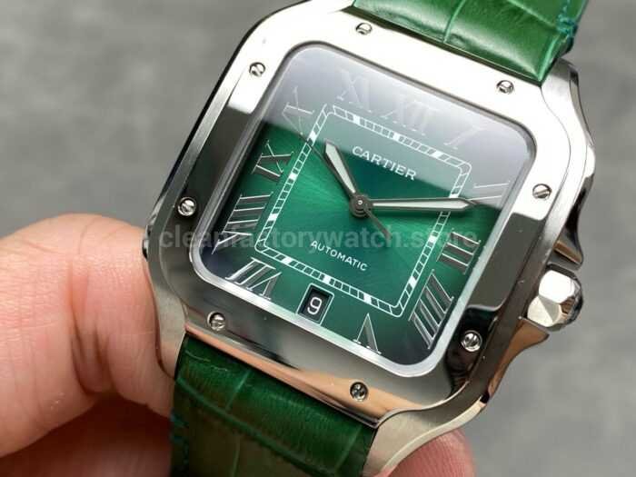 J12 Factory Cartier Santos WSSA0062 39.8mm Leather Strap Roman Numerals Green Dial 2 Super Clone Watch,Clean Factory Watch