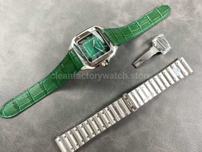 J12 Factory Cartier Santos WSSA0062 39.8mm Leather Strap Roman Numerals Green Dial 8 Super Clone Watch,Clean Factory Watch