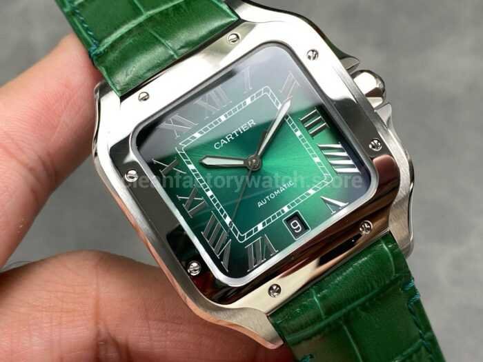 J12 Factory Cartier Santos WSSA0062 39.8mm Leather Strap Roman Numerals Green Dial 9 Super Clone Watch,Clean Factory Watch