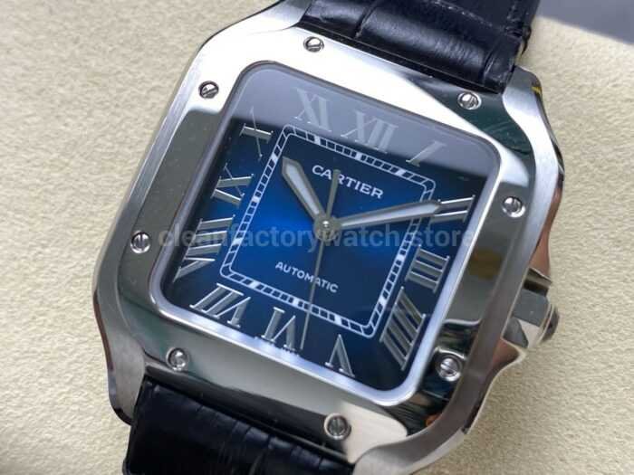 J12 Factory Cartier Santos WSSA0063 35.1mm Leather Strap Roman Numerals Blue Dial 10 Super Clone Watch,Clean Factory Watch