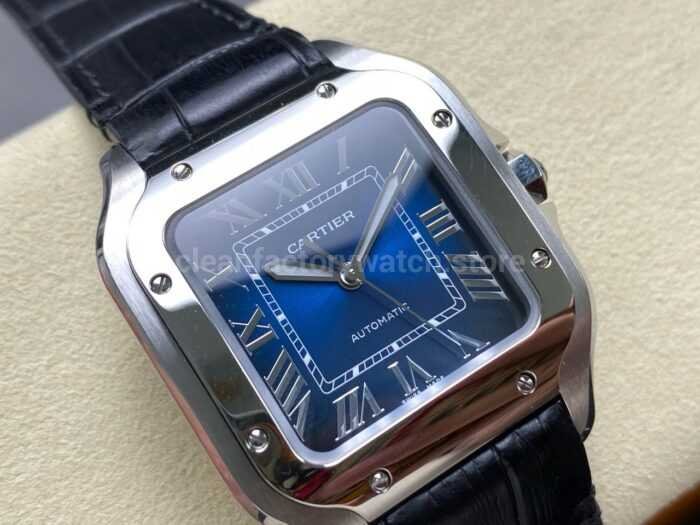 J12 Factory Cartier Santos WSSA0063 35.1mm Leather Strap Roman Numerals Blue Dial 2 Super Clone Watch,Clean Factory Watch