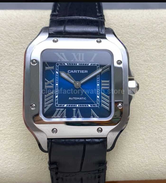 J12 Factory Cartier Santos WSSA0063 35.1mm Leather Strap Roman Numerals Blue Dial 9 Super Clone Watch,Clean Factory Watch