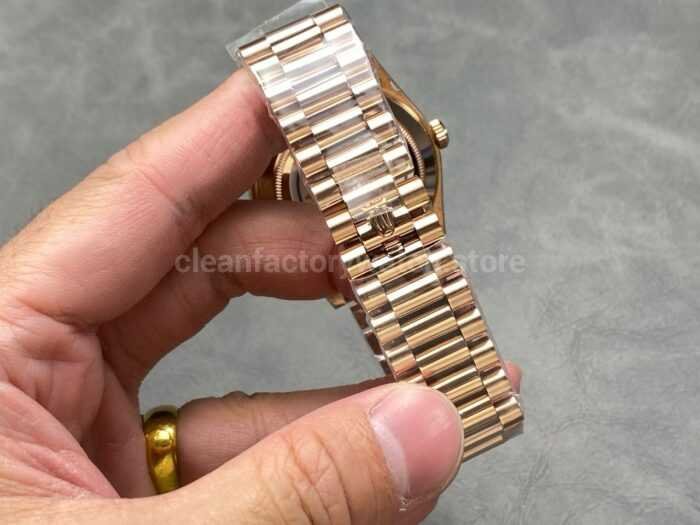 KF Factory Counterweight Rolex Day Date 228235 0003 40mm Full Rose Gold Diamond Baguette Brown Dial 3 Super Clone Watch,Clean Factory Watch