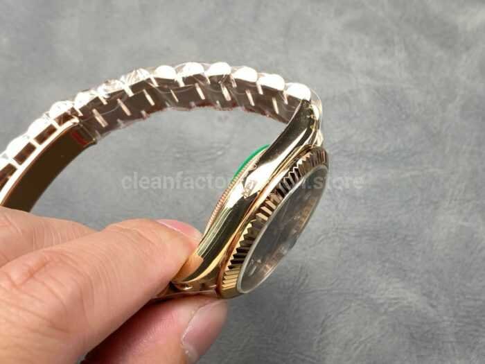 KF Factory Counterweight Rolex Day Date 228235 0003 40mm Full Rose Gold Diamond Baguette Brown Dial 6 Super Clone Watch,Clean Factory Watch
