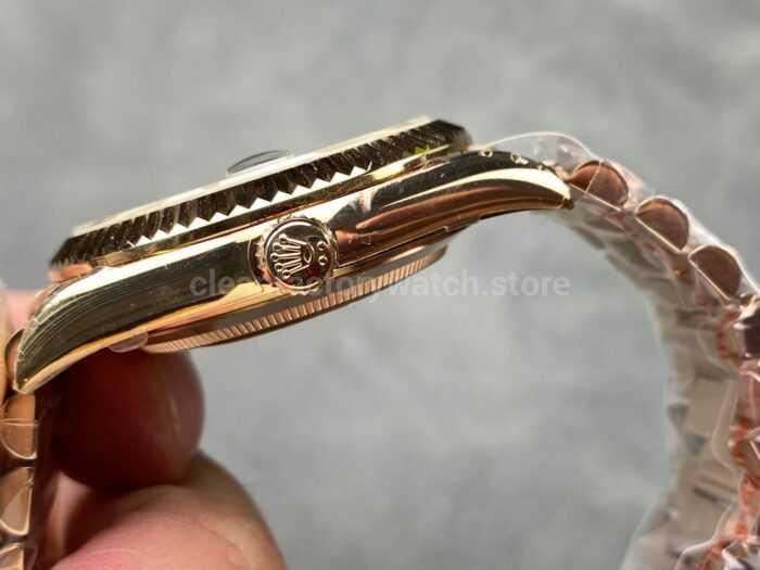 KF Factory Counterweight Rolex Day Date 228235 0003 40mm Full Rose Gold Diamond Baguette Brown Dial 8 Super Clone Watch,Clean Factory Watch