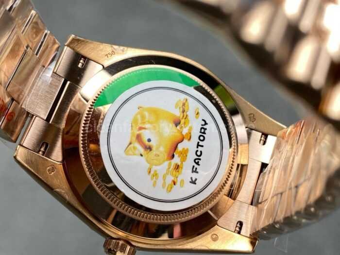 KF Factory Counterweight Rolex Day Date 228235 0003 40mm Full Rose Gold Diamond Baguette Brown Dial 9 Super Clone Watch,Clean Factory Watch