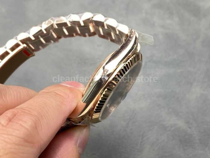 KF Factory Counterweight Rolex Day Date 228235 0025 40mm Full Rose Gold Roman Numerals Green Dial 5 Super Clone Watch,Clean Factory Watch