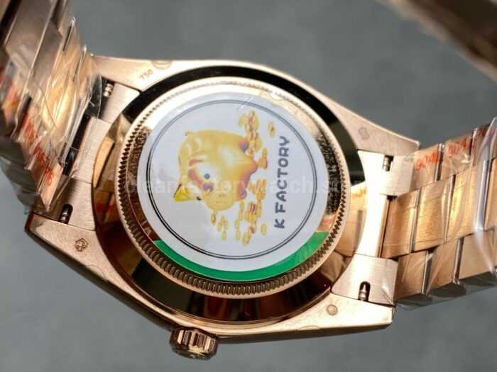 KF Factory Counterweight Rolex Day Date 228235 0025 40mm Full Rose Gold Roman Numerals Green Dial 7 Super Clone Watch,Clean Factory Watch