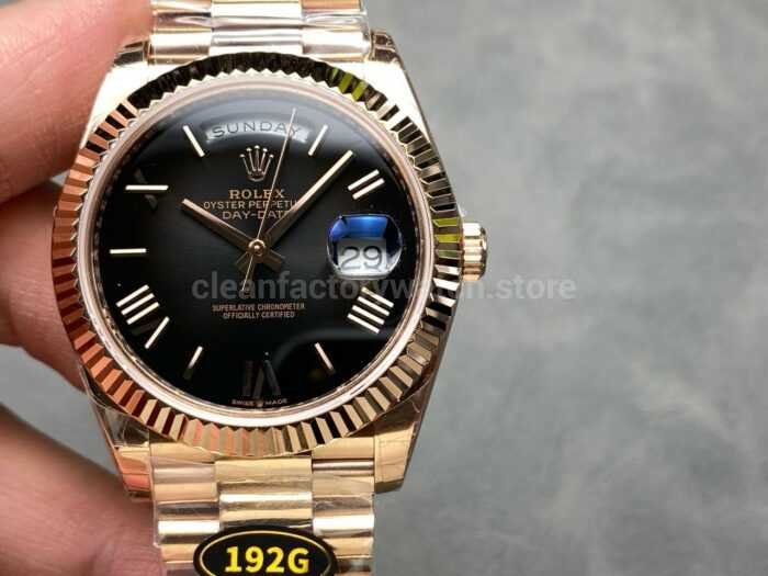 KF Factory Counterweight Rolex Day Date 228235 0055 40mm Full Rose Gold Roman Numera 4 Super Clone Watch,Clean Factory Watch