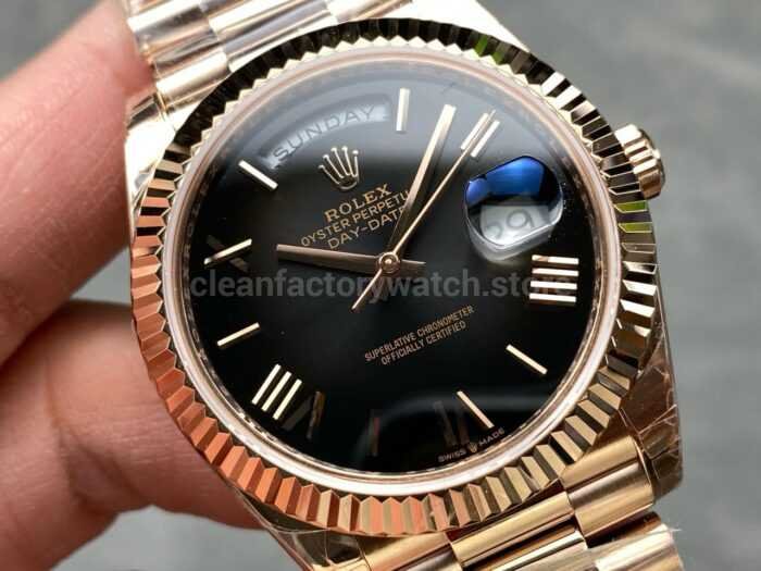 KF Factory Counterweight Rolex Day Date 228235 0055 40mm Full Rose Gold Roman Numera 5 Super Clone Watch,Clean Factory Watch