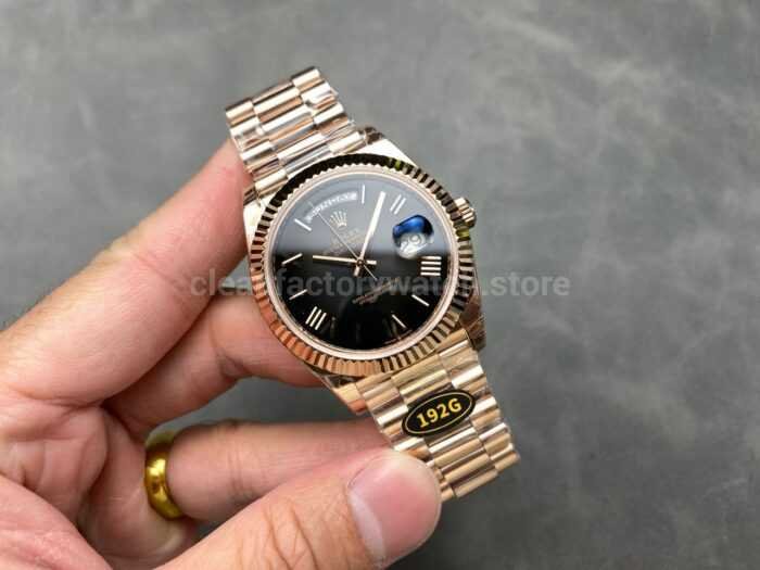 KF Factory Counterweight Rolex Day Date 228235 0055 40mm Full Rose Gold Roman Numera Super Clone Watch,Clean Factory Watch