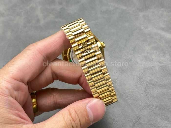 KF Factory Counterweight Rolex Day Date 228238 0004 40mm Full Yellow Gold Diamond Baguette Black Dial 1 Super Clone Watch,Clean Factory Watch