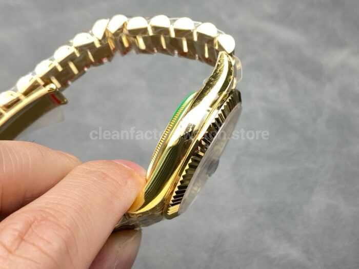 KF Factory Counterweight Rolex Day Date 228238 0004 40mm Full Yellow Gold Diamond Baguette Black Dial 3 Super Clone Watch,Clean Factory Watch