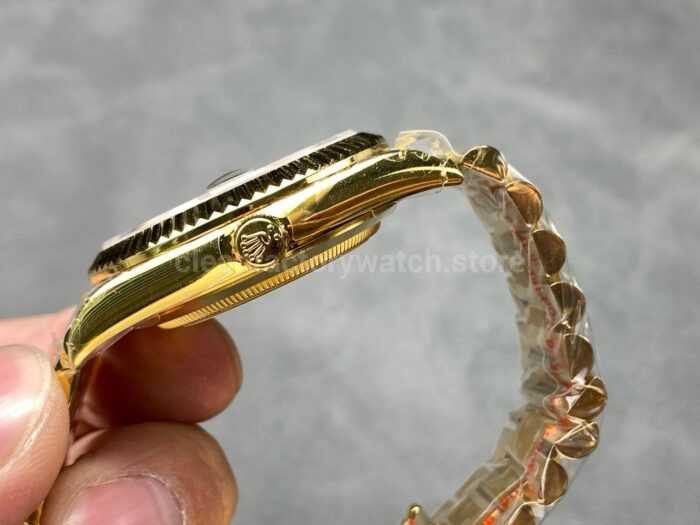 KF Factory Counterweight Rolex Day Date 228238 0004 40mm Full Yellow Gold Diamond Baguette Black Dial 5 Super Clone Watch,Clean Factory Watch