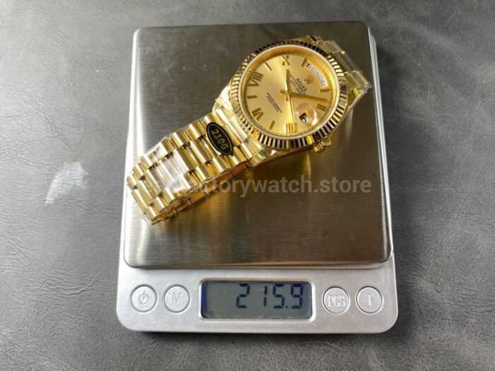 KF Factory Counterweight Rolex Day Date 228238 0006 40mm Full Yellow Gold Roman Numerals Champagne Dial 4 Super Clone Watch,Clean Factory Watch