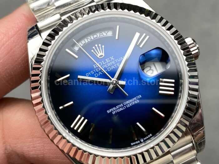 KF Factory Counterweight Rolex Day Date 228239 0076 40mm Full White Gold Roman Numer 10 Super Clone Watch,Clean Factory Watch