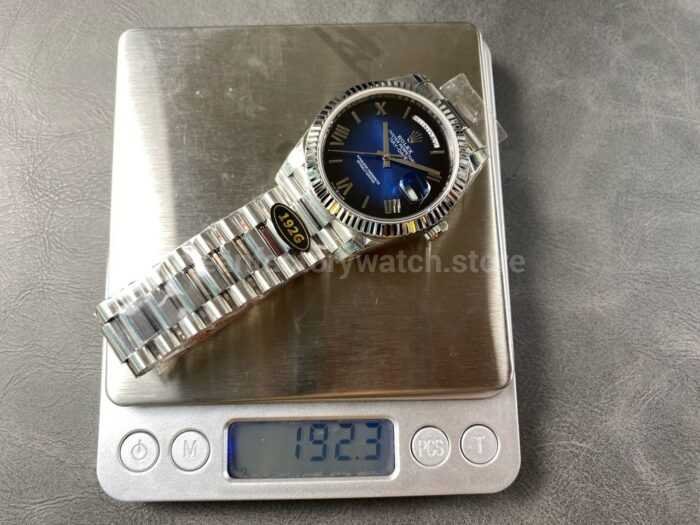 KF Factory Counterweight Rolex Day Date 228239 0076 40mm Full White Gold Roman Numer 11 Super Clone Watch,Clean Factory Watch