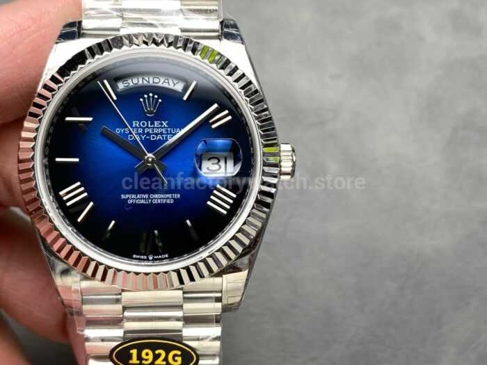 KF Factory Counterweight Rolex Day Date 228239 0076 40mm Full White Gold Roman Numer 3 Super Clone Watch,Clean Factory Watch