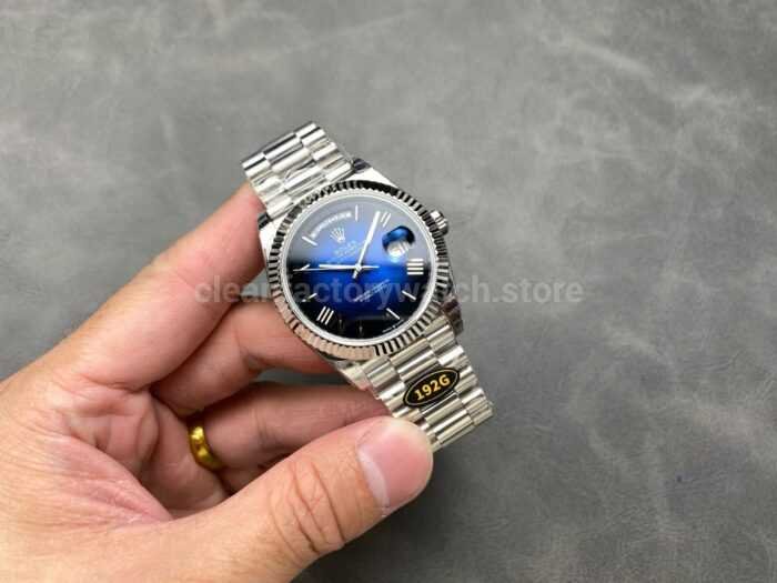 KF Factory Counterweight Rolex Day Date 228239 0076 40mm Full White Gold Roman Numer 7 Super Clone Watch,Clean Factory Watch