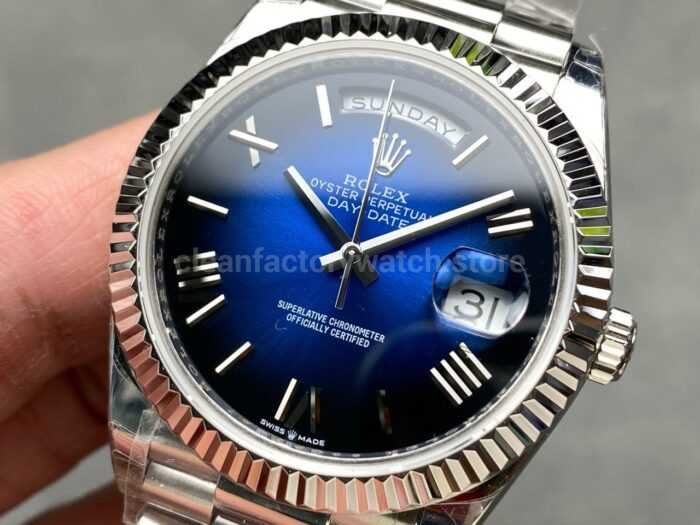 KF Factory Counterweight Rolex Day Date 228239 0076 40mm Full White Gold Roman Numer 9 Super Clone Watch,Clean Factory Watch