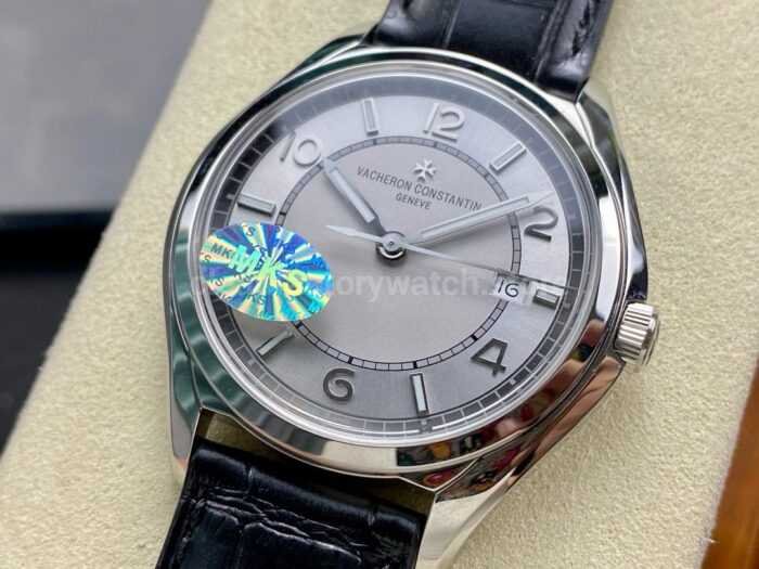 MKS Factory Vacheron Constantin Fiftysix 4600E000A B442 40mm Steel Leather Strap Arabic Numerals Silver Dial 2 Super Clone Watch,Clean Factory Watch