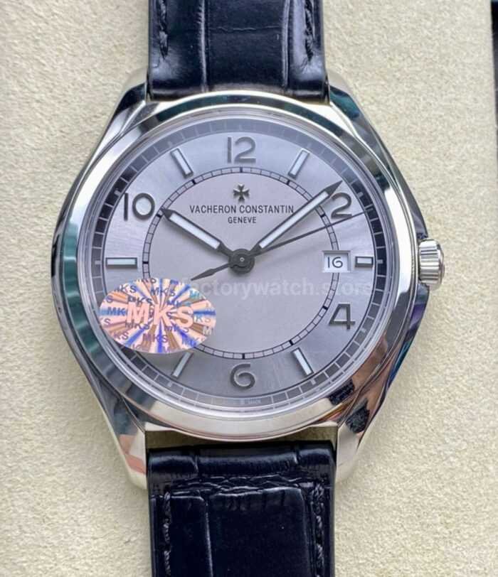 MKS Factory Vacheron Constantin Fiftysix 4600E000A B442 40mm Steel Leather Strap Arabic Numerals Silver Dial 3 Super Clone Watch,Clean Factory Watch