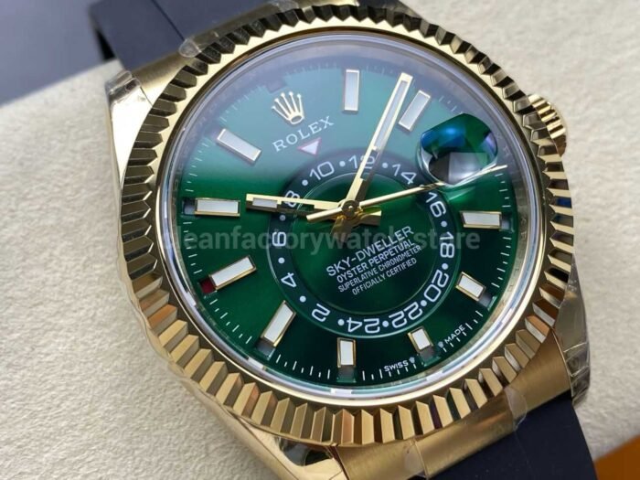 Noob Factory Rolex Sky-Dweller 336238 42mm Yellow Gold OysterFlex Green Dial - Image 2