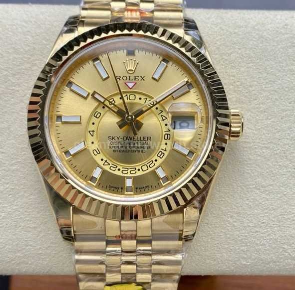 Noob Factory Rolex Sky-Dweller 336938-0004 42mm Full Yellow Gold Champagne Dial Jubilee