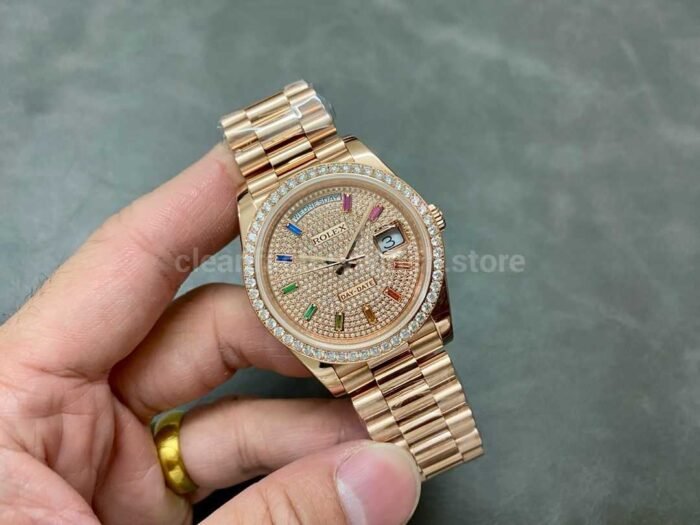 Rolex day-date 128235 Modified and customized 18k gold-plated moissanite bezel Diamond Dial - Image 4