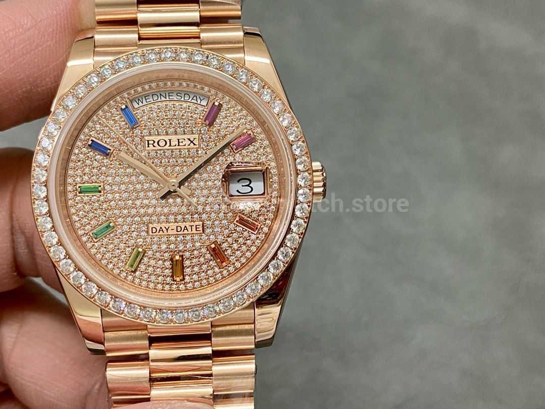 Rolex day-date 128235 Modified and customized 18k gold-plated moissanite bezel Diamond Dial