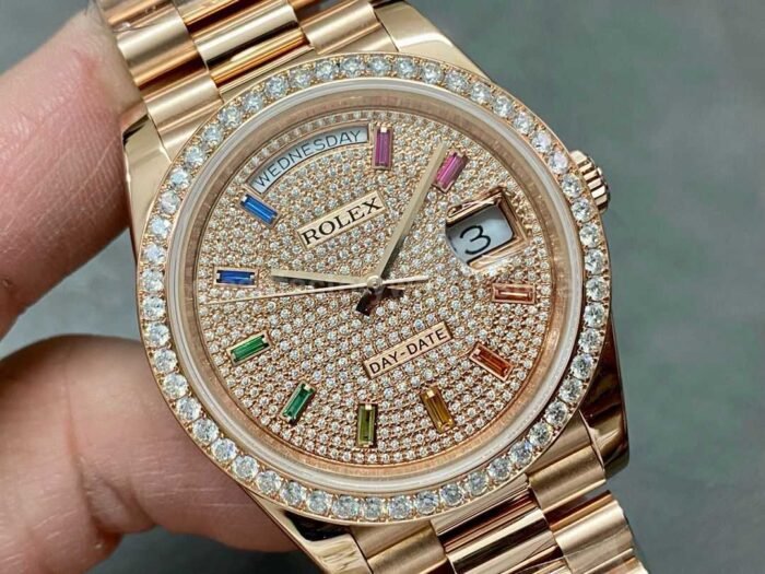 Rolex day-date 128235 Modified and customized 18k gold-plated moissanite bezel Diamond Dial - Image 2