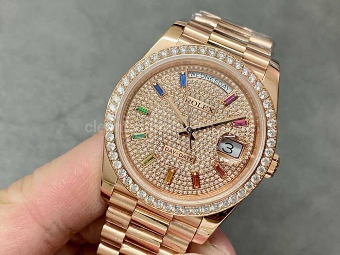 Rolex day-date 128235 Modified and customized 18k gold-plated moissanite bezel Diamond Dial - Image 3