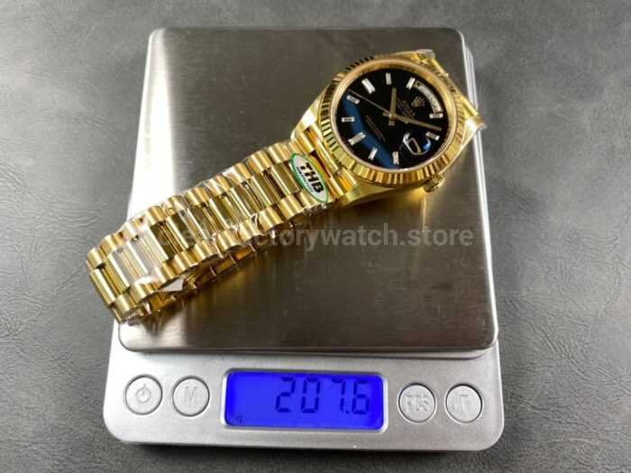 THB Factory Counterweight Rolex Day Date 228238 0004 40mm Full Rose Gold Diamond Baguette Black Dial 8 Super Clone Watch,Clean Factory Watch