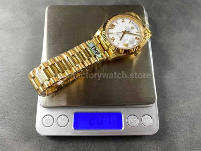 THB Factory Counterweight Rolex Day Date 228238 0042 40mm Full Yellow Gold Roman Numerals White Dial 1 Super Clone Watch,Clean Factory Watch