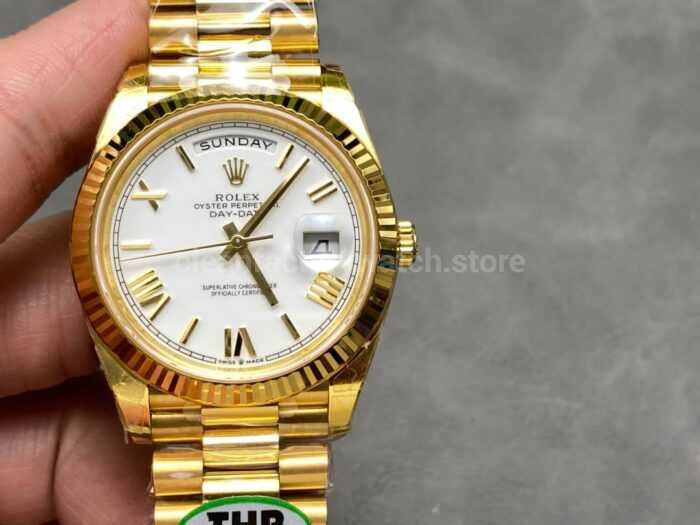 THB Factory Counterweight Rolex Day Date 228238 0042 40mm Full Yellow Gold Roman Numerals White Dial 10 Super Clone Watch,Clean Factory Watch