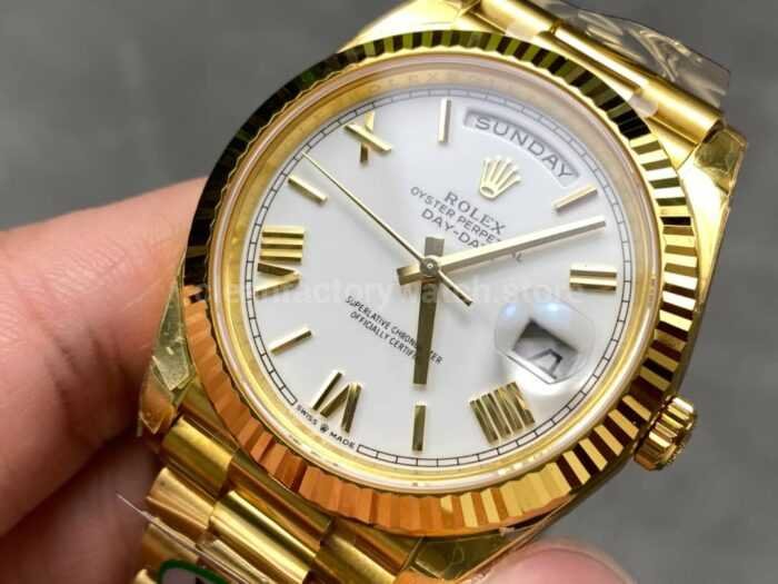 THB Factory Counterweight Rolex Day Date 228238 0042 40mm Full Yellow Gold Roman Numerals White Dial 11 Super Clone Watch,Clean Factory Watch