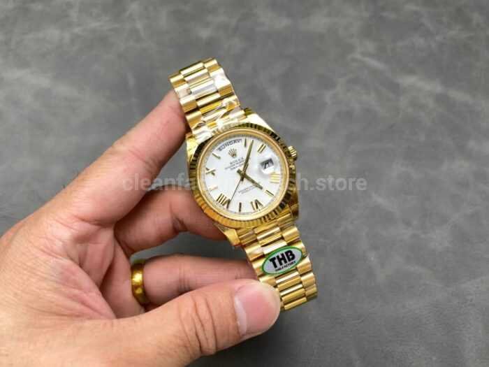 THB Factory Counterweight Rolex Day Date 228238 0042 40mm Full Yellow Gold Roman Numerals White Dial 12 Super Clone Watch,Clean Factory Watch