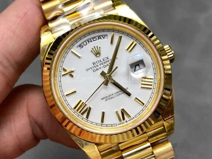 THB Factory Counterweight Rolex Day Date 228238 0042 40mm Full Yellow Gold Roman Numerals White Dial 14 Super Clone Watch,Clean Factory Watch