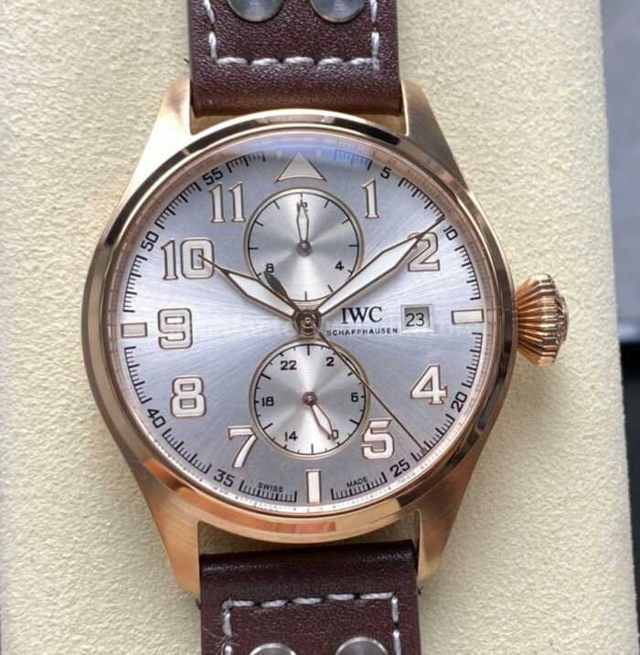 TW Factory IWC Big Pilot 46mm Rose Gold Arabic Numerals Silver Dial 1 Super Clone Watch,Clean Factory Watch