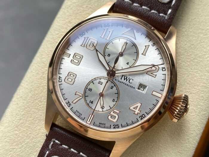 TW Factory IWC Big Pilot 46mm Rose Gold Arabic Numerals Silver Dial 3 Super Clone Watch,Clean Factory Watch